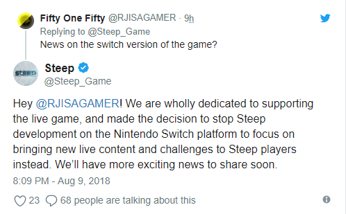 育碧确认Switch版《极限巅峰》已取消开发，将专注于游戏的后续内容