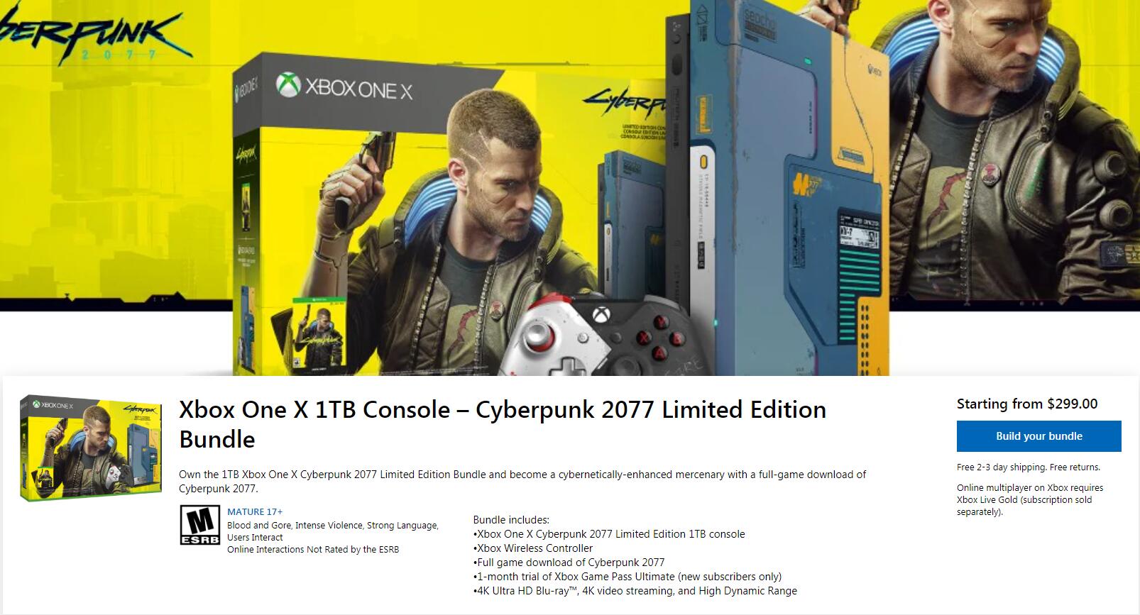 Xbox北美官方商店 赛博朋克77 限定机开卖 售价299美元 二柄app